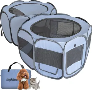 EighteenTek 2-in-1 Pop up Pet Playpen, Assembly-Free, with Leakproof Pet Pee Pads,Portable Foldable Dog Tent Enclosure Indoor Outdoors Cats Puppy Kittens Small Animals Crates (S, 58" Lx29 Wx17 H)