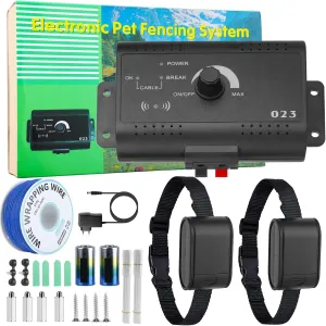 Electric Dog Fence System  Wireless Pet Containment System with Dual Waterproof Shock Collars, 984 Ft Underground Wire Covers 1.2 Acres for Small, Medium & Large Dogs (4 lbs )