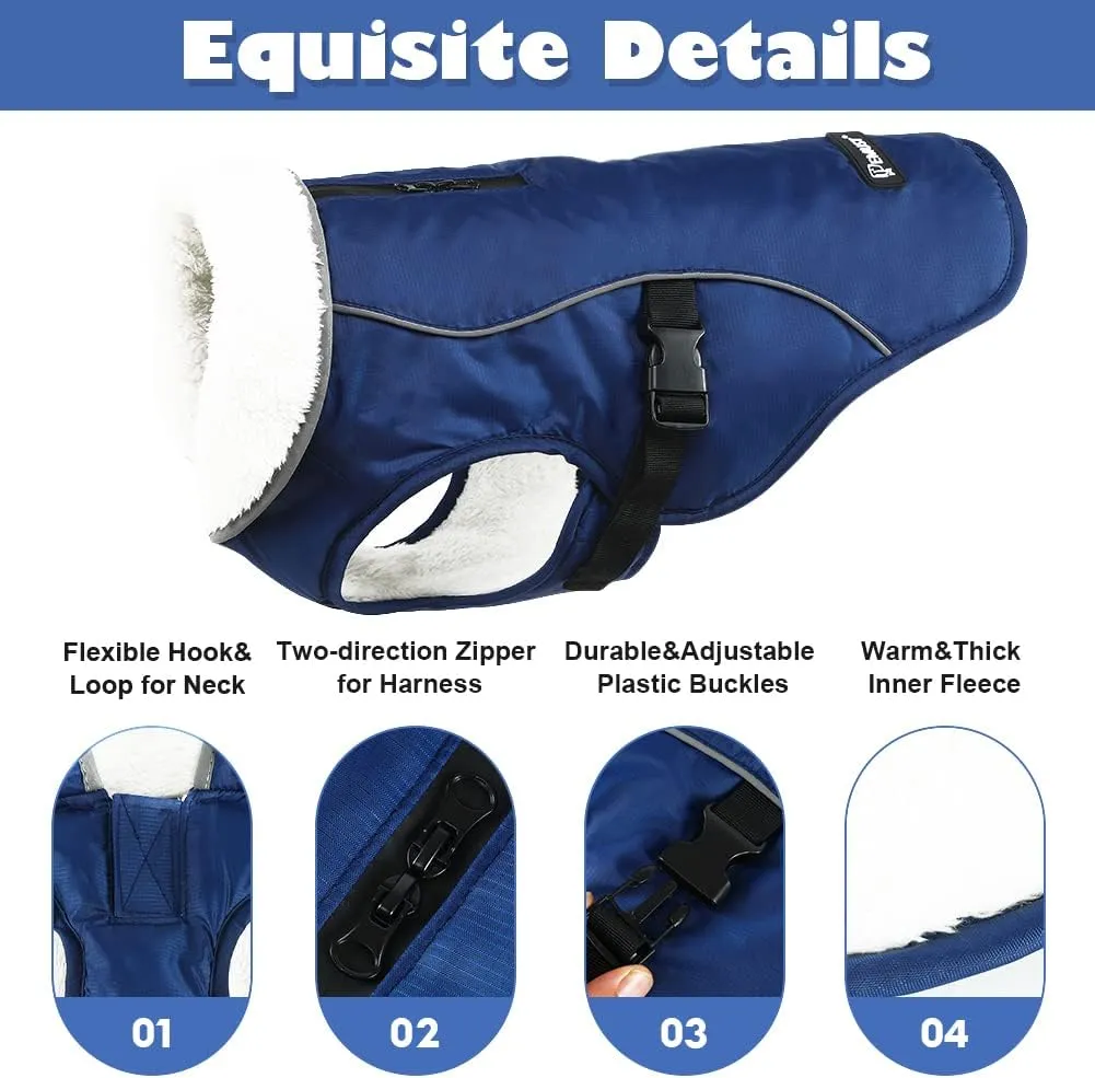 EMUST Winter Dog Jacket, Windproof Dog Apparel for Cold Weather, Reflective Coats for Dogs, Warm Puppy Jacket, Blue S