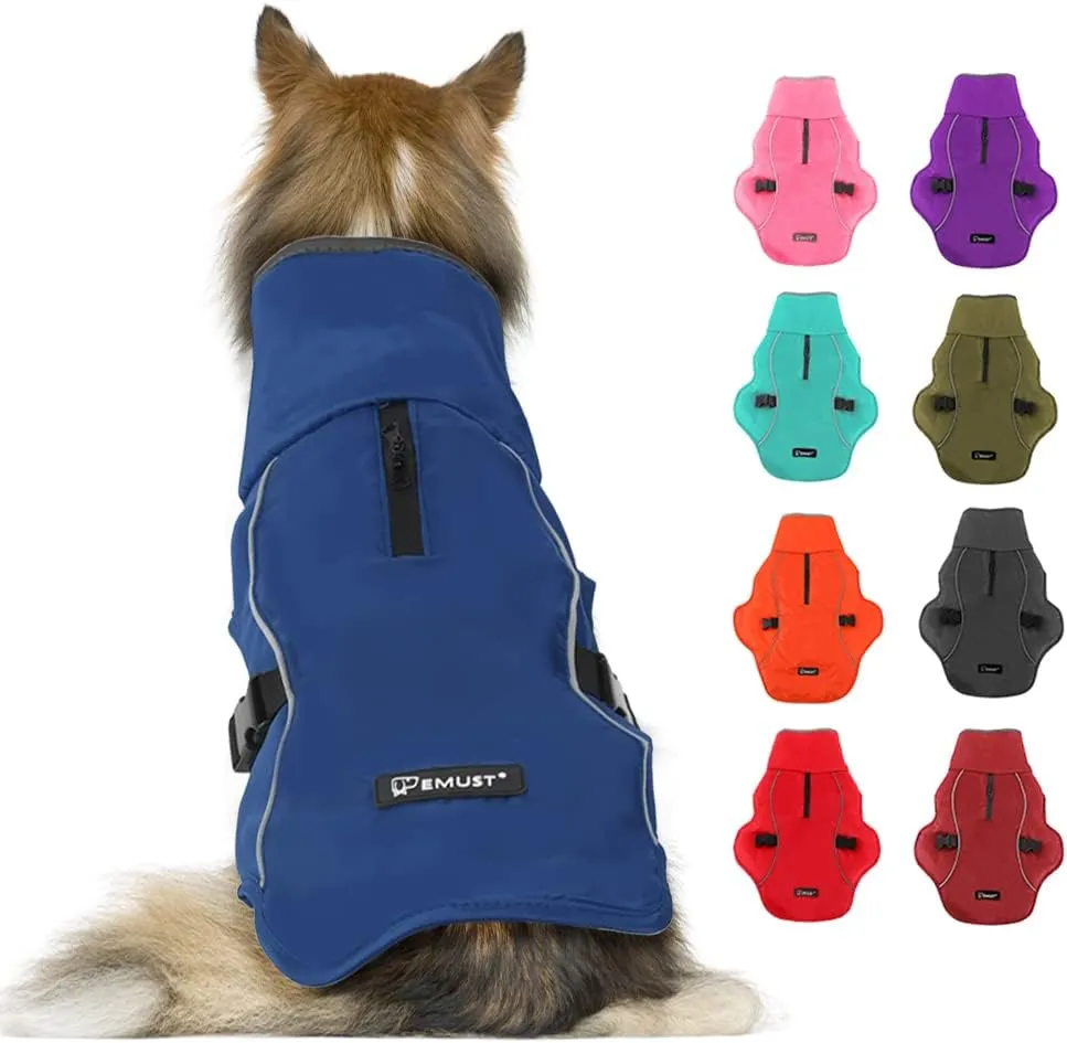 EMUST Winter Dog Jacket, Windproof Dog Apparel for Cold Weather, Reflective Coats for Dogs, Warm Puppy Jacket, Blue S