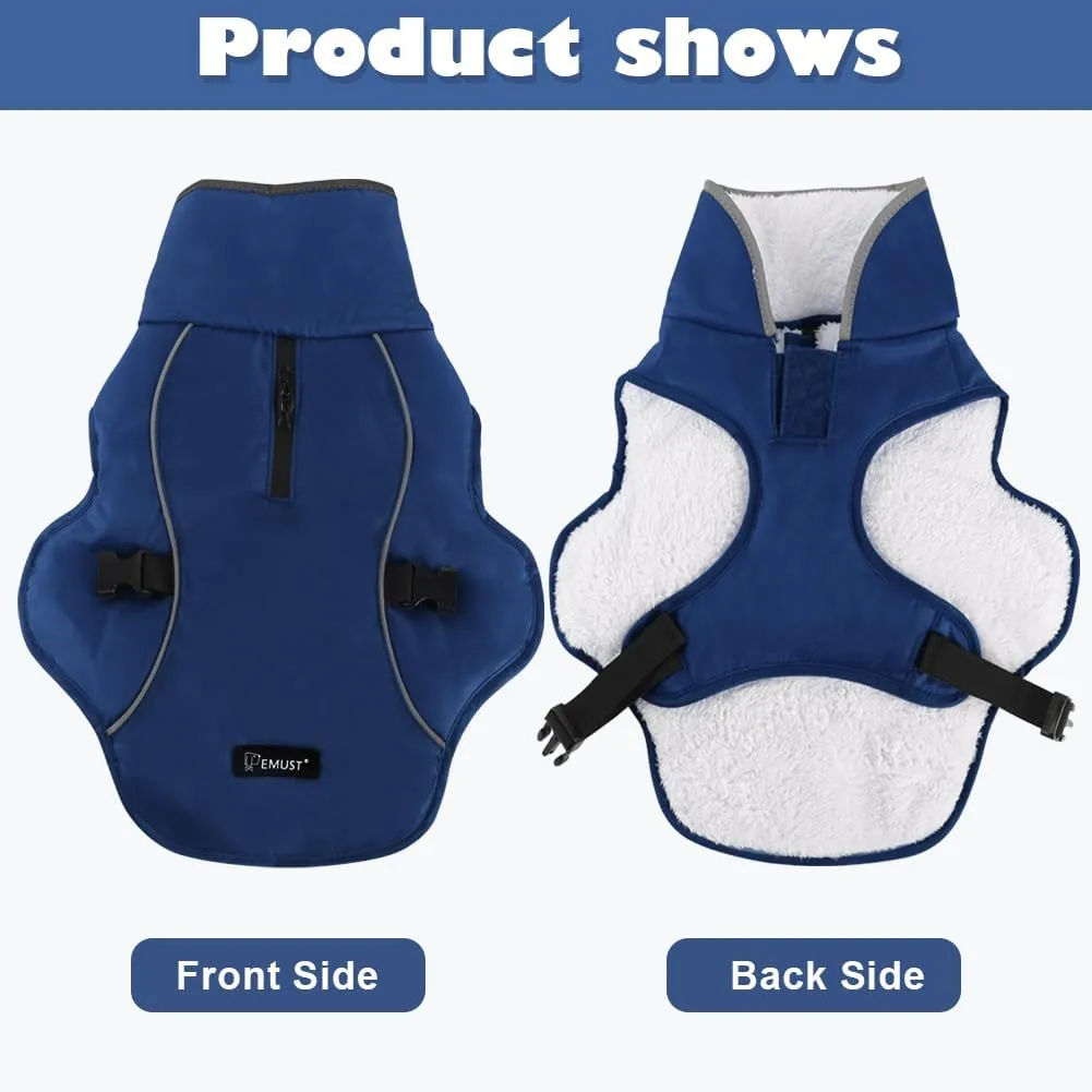 EMUST Winter Dog Jacket, Windproof Dog Apparel for Cold Weather, Reflective Coats for Dogs, Warm Puppy Jacket, Blue S