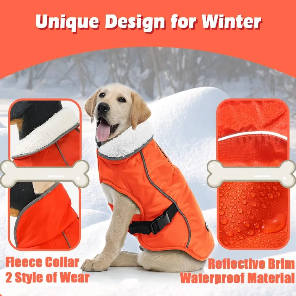 EMUST Winter Dog Jacket, Windproof Dog Apparel for Cold Weather, Reflective Coats for Dogs, Warm Puppy Jacket, Orange, S