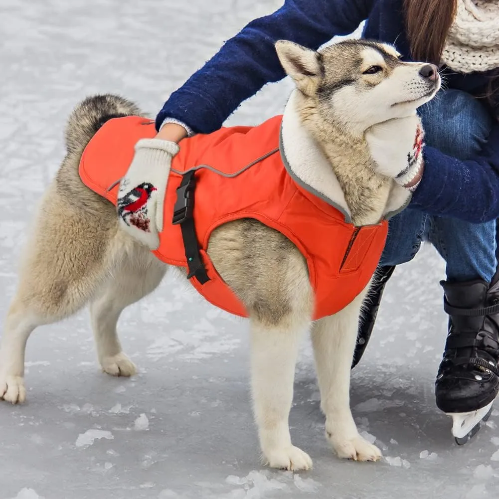 EMUST Winter Dog Jacket, Windproof Dog Apparel for Cold Weather, Reflective Coats for Dogs, Warm Puppy Jacket, Orange, S