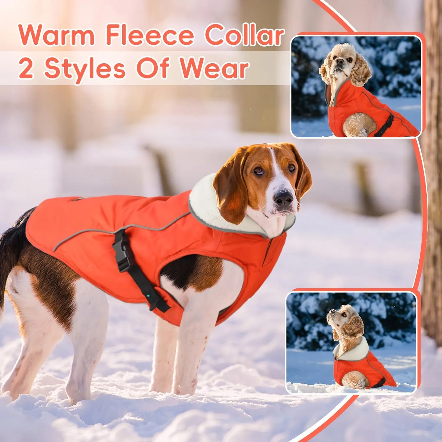 EMUST Winter Dog Jacket, Windproof Dog Apparel for Cold Weather, Reflective Coats for Dogs, Warm Puppy Jacket, Orange, S