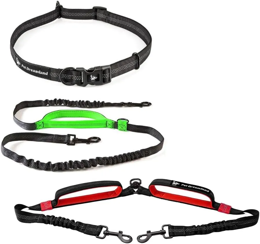 Exquisite Hands Free Dog Leash for Medium Dogs (Long - Black & Green)   Dog Coupler 360 Leash Splitter for Medium Dogs (Black)