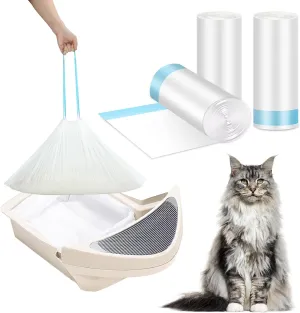 FHTONGE 60 Pack Thickened Cat Litter Box Liner Bags Compatible with Robot Cat Litter Box, 12 Gal Self Cleaning Litter Box Bags for Automatic Litter Box Drawer Replacement, Heavy Kitty Litter Liners