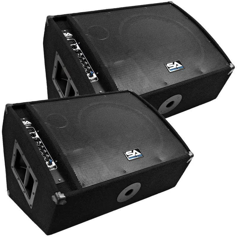 FL-15MP-PW - Pair of Premium Powered 2-Way 15" PA Floor Monitors with Titanium Horns