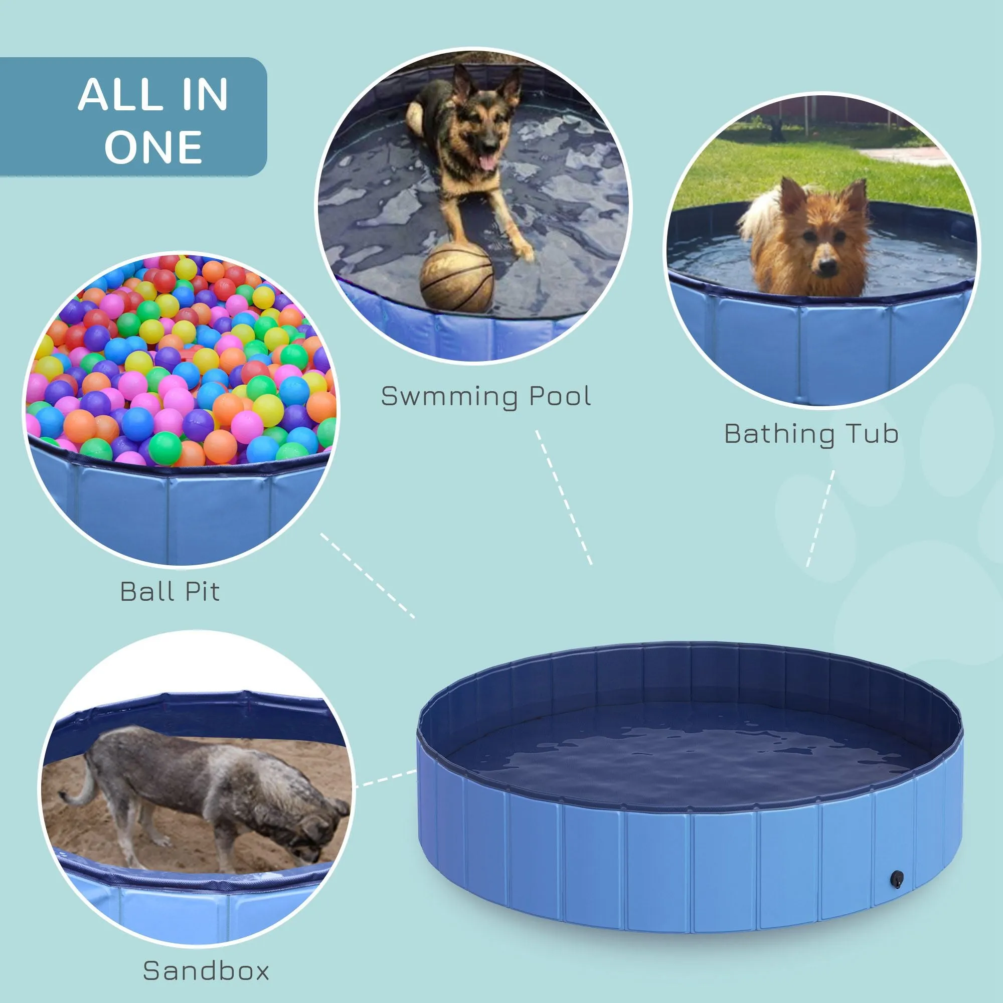 Foldable Dog Paddling Pool Pet Cat Swimming Pool Indoor/Outdoor Collapsible Summer Bathing Tub Shower Tub Puppy Washer (140 x 30H (cm), Blue)