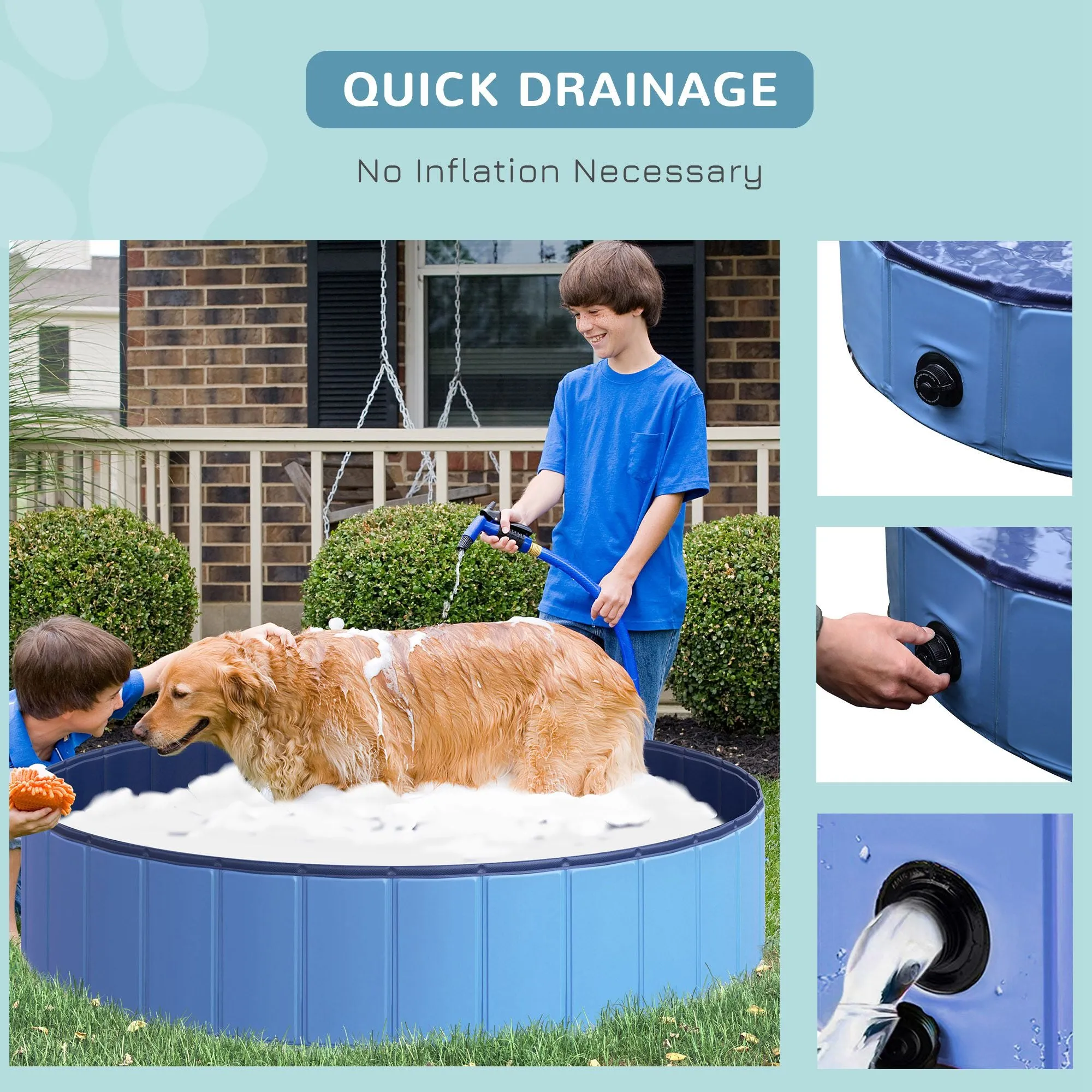 Foldable Dog Paddling Pool Pet Cat Swimming Pool Indoor/Outdoor Collapsible Summer Bathing Tub Shower Tub Puppy Washer (140 x 30H (cm), Blue)