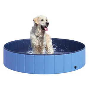 Foldable Dog Paddling Pool Pet Cat Swimming Pool Indoor/Outdoor Collapsible Summer Bathing Tub Shower Tub Puppy Washer (140 x 30H (cm), Blue)