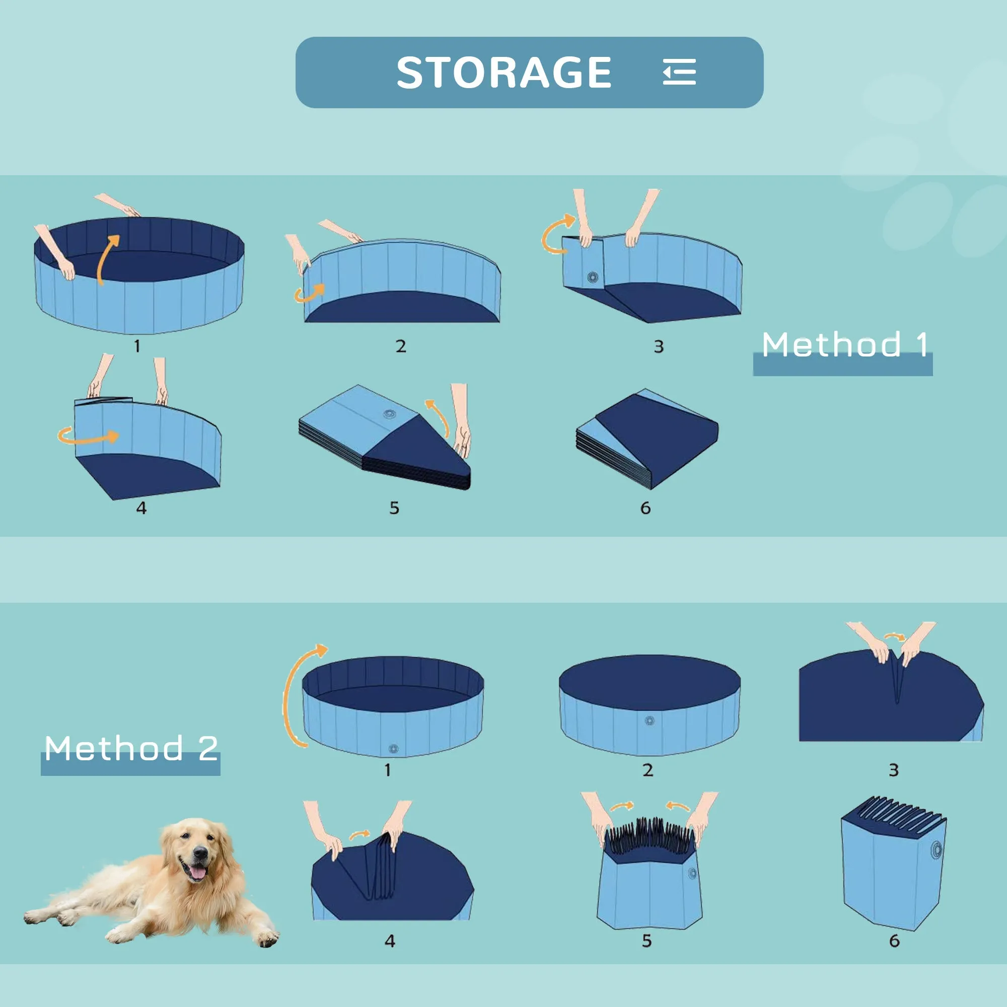 Foldable Dog Paddling Pool Pet Cat Swimming Pool Indoor/Outdoor Collapsible Summer Bathing Tub Shower Tub Puppy Washer (140 x 30H (cm), Blue)
