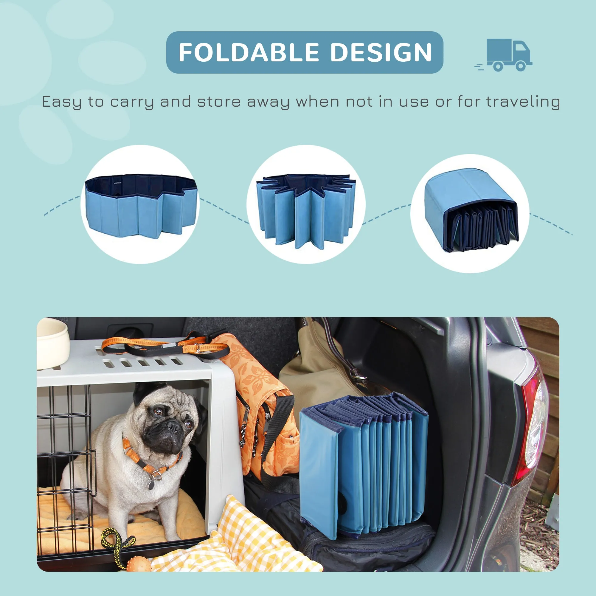 Foldable Dog Paddling Pool Pet Cat Swimming Pool Indoor/Outdoor Collapsible Summer Bathing Tub Shower Tub Puppy Washer (140 x 30H (cm), Blue)