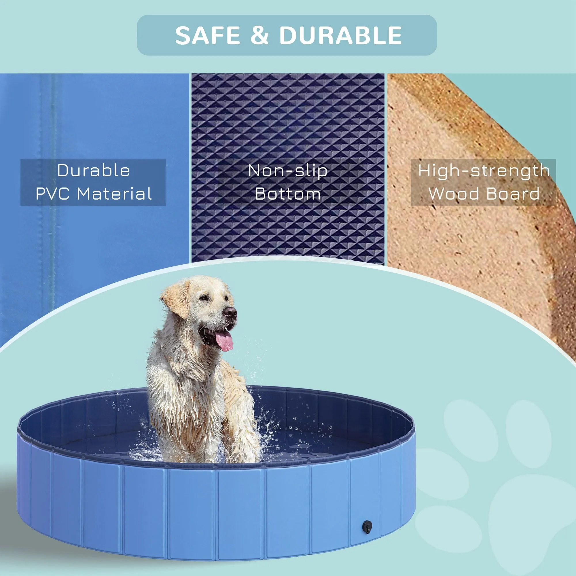 Foldable Dog Paddling Pool Pet Cat Swimming Pool Indoor/Outdoor Collapsible Summer Bathing Tub Shower Tub Puppy Washer (140 x 30H (cm), Blue)
