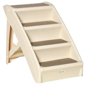 Foldable Pet Stairs 4-Step for Cats Small Dogs with Non-slip Mats 62 x 38 x 49.5 cm Beige