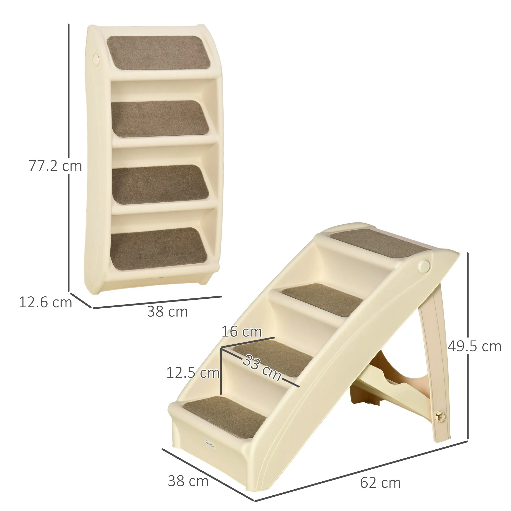 Foldable Pet Stairs 4-Step for Cats Small Dogs with Non-slip Mats 62 x 38 x 49.5 cm Beige
