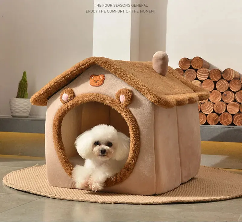 Foldable Winter Warm Dog House Kennel Bed