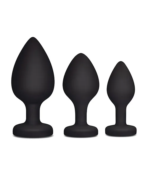 Gemsations 3 pc 2.75" & 3.15" & 3.7" Silicone Bling Bling Heart Butt Plug Training Set