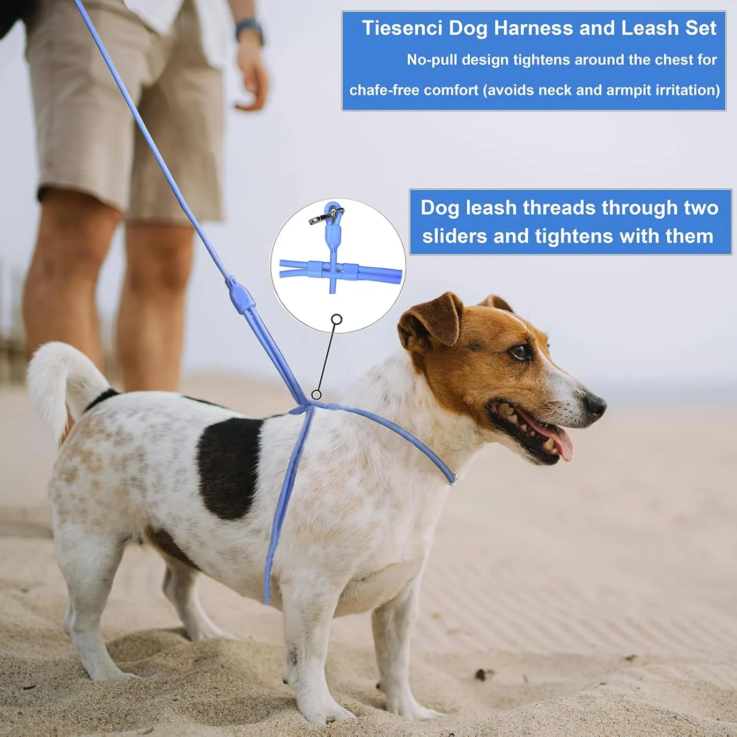 Hands Free Dog Leash Crossbody & Waist Leash for Dog Walking, 9-in-1 Waterproof Adjustable Puppy Collar and Pet Set No Pull Dog Harness for Large 20-120lb, Blue