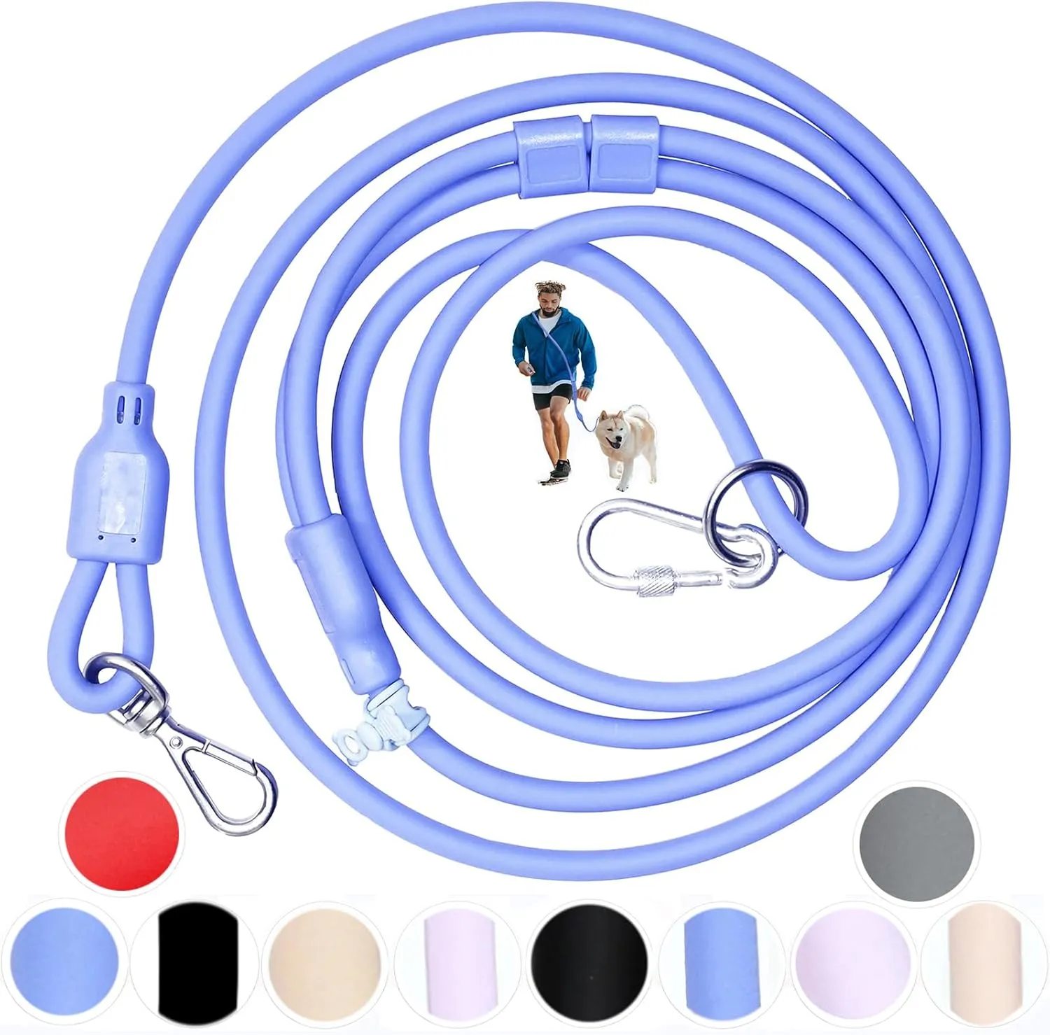 Hands Free Dog Leash Crossbody & Waist Leash for Dog Walking, 9-in-1 Waterproof Adjustable Puppy Collar and Pet Set No Pull Dog Harness for Large 20-120lb, Blue