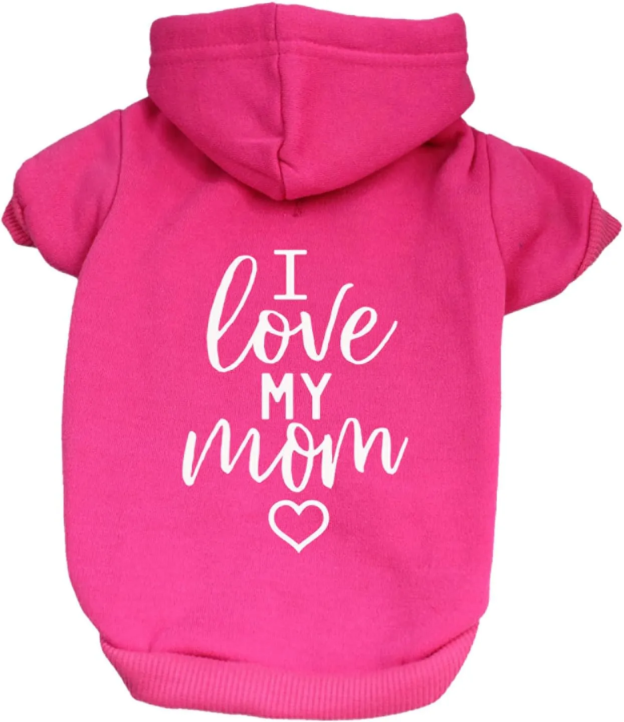 I Love My Mom Dog Hoodie | Fleece Lined |Leash Hole for Mom | Valentine's Day | Prop Photoshoot|Hot Pink, X-Large (177)