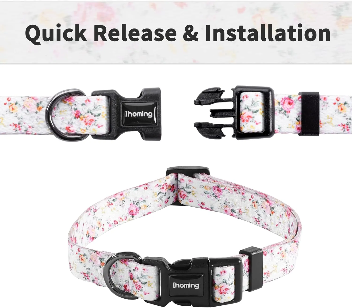 Ihoming Dog Collar and Leash Set for Daily Outdoor Walking Running Training, Floral Sky Design for Small Boys Girls Dogs Cats Pets, S-Up to 20LBS