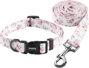 Ihoming Dog Collar and Leash Set for Daily Outdoor Walking Running Training, Floral Sky Design for Small Boys Girls Dogs Cats Pets, S-Up to 20LBS