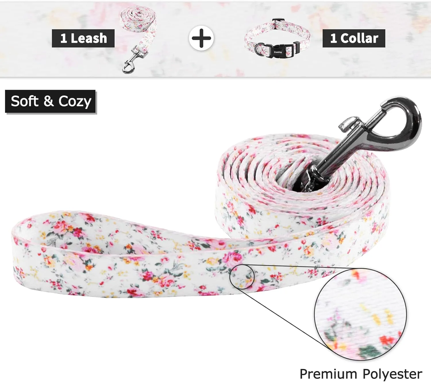Ihoming Dog Collar and Leash Set for Daily Outdoor Walking Running Training, Floral Sky Design for Small Boys Girls Dogs Cats Pets, S-Up to 20LBS