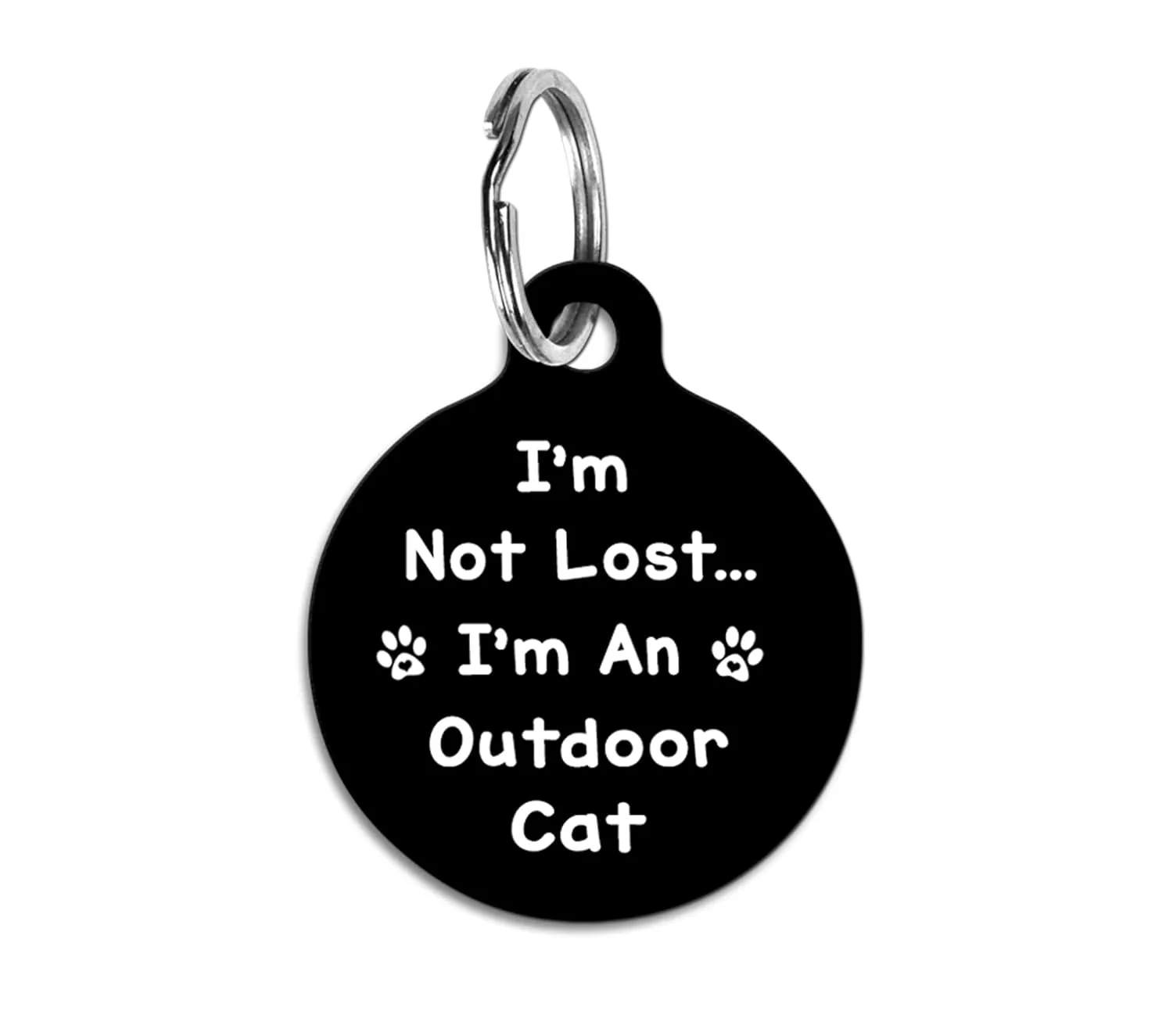 I'm An Outdoor Cat Personalized Pet ID Tag I'm Not Lost Black Background