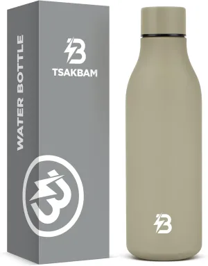Insulated Metal Water Bottle, 18 oz Stainless Steel Leak-Proof Gym Water Bottle with Lid for Men Women (Khaki)