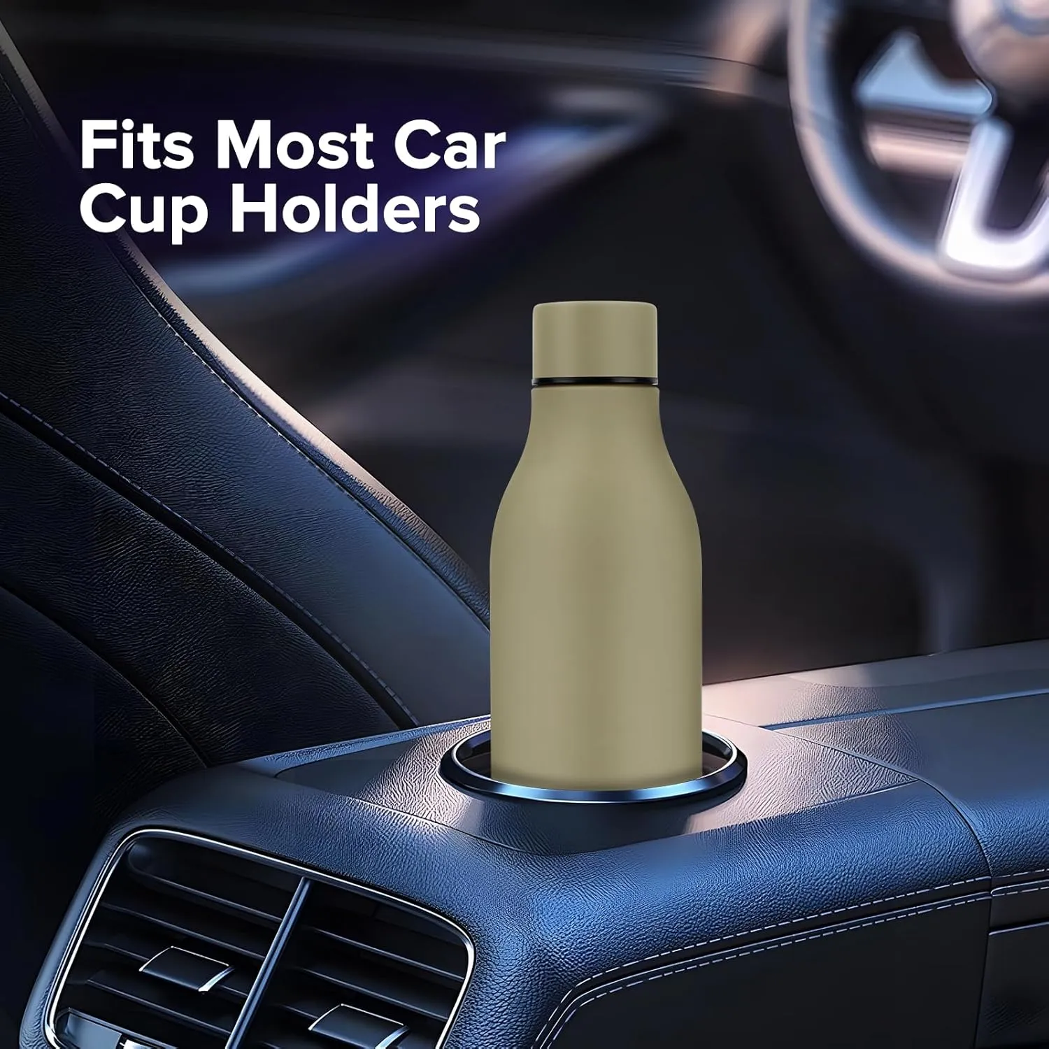 Insulated Metal Water Bottle, 18 oz Stainless Steel Leak-Proof Gym Water Bottle with Lid for Men Women (Khaki)
