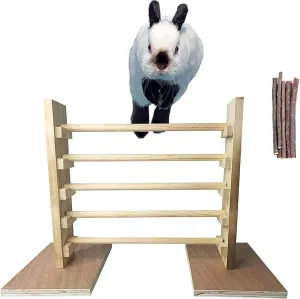 kathson Rabbit Jump Bar, Natural Wood Toy Set Adjustable Height Jump Hurdle Bar Rabbit Exercise Obstacle Training Games