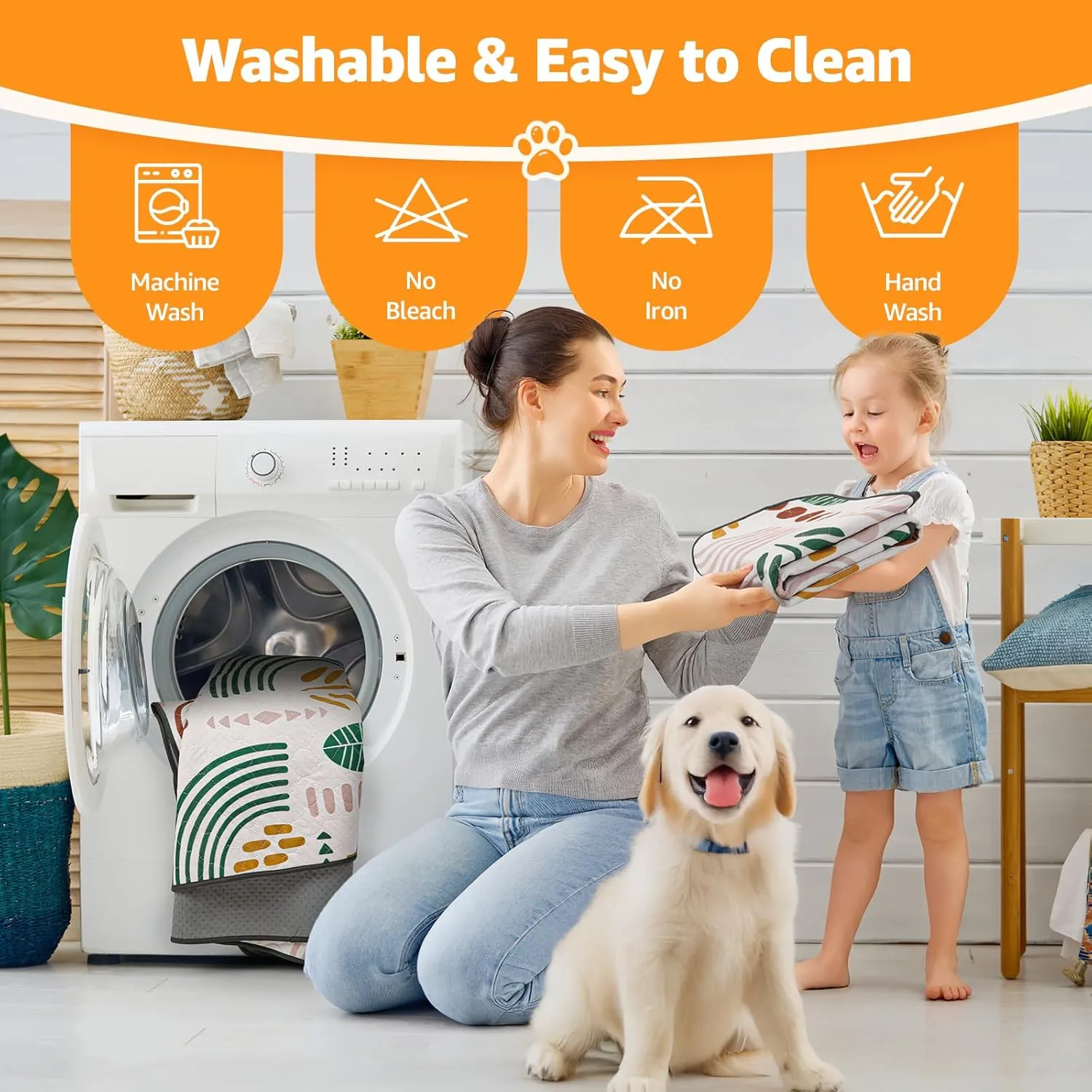 LOOBANI Washable Pee Pads for Dogs: 2-Pack Super Absorbent Reusable Puppy Pads, 100% Waterproof and Non-Slip Whelping Pads for Potty Training, Playpens, Crates, Floors, Beds, and Couches, 36x41 in