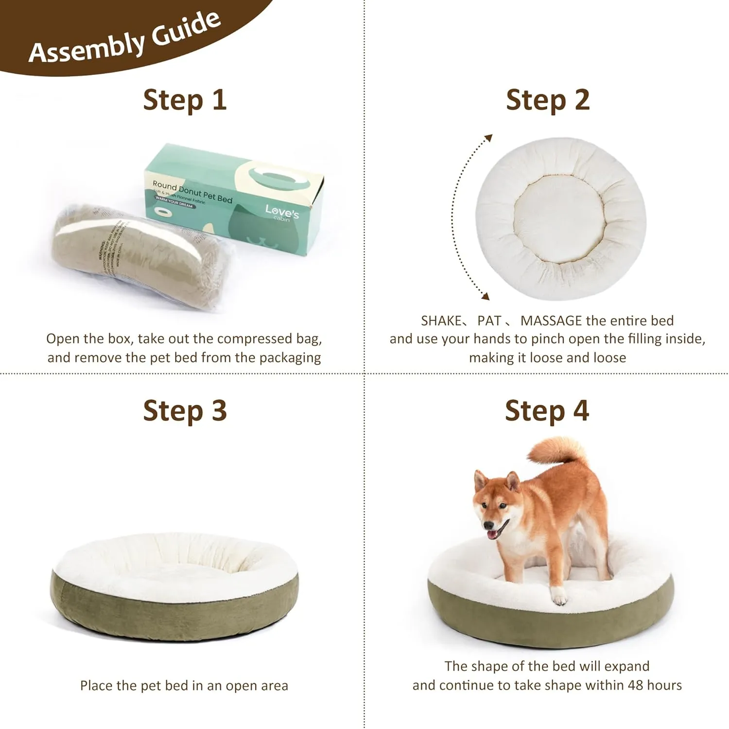 Love's cabin Round Donut Cat and Dog Cushion Bed, 30in Pet Bed for Medium or Large Dogs, Anti-Slip & Water-Resistant Bottom, Soft Durable Fabric Pet beds, Washable Calming Cat & Dog Bed Olive Green