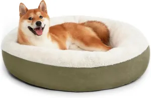 Love's cabin Round Donut Cat and Dog Cushion Bed, 30in Pet Bed for Medium or Large Dogs, Anti-Slip & Water-Resistant Bottom, Soft Durable Fabric Pet beds, Washable Calming Cat & Dog Bed Olive Green