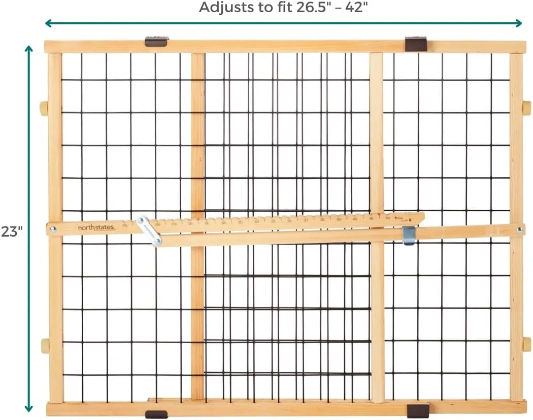 MYPET North States 42" Wide Wood Wire Mesh Petgate: Expands & Locks in Place with no Tools. Pressure Mount. Fits 26.5" - 42" Wide (23" Tall, American Made Hardwood)