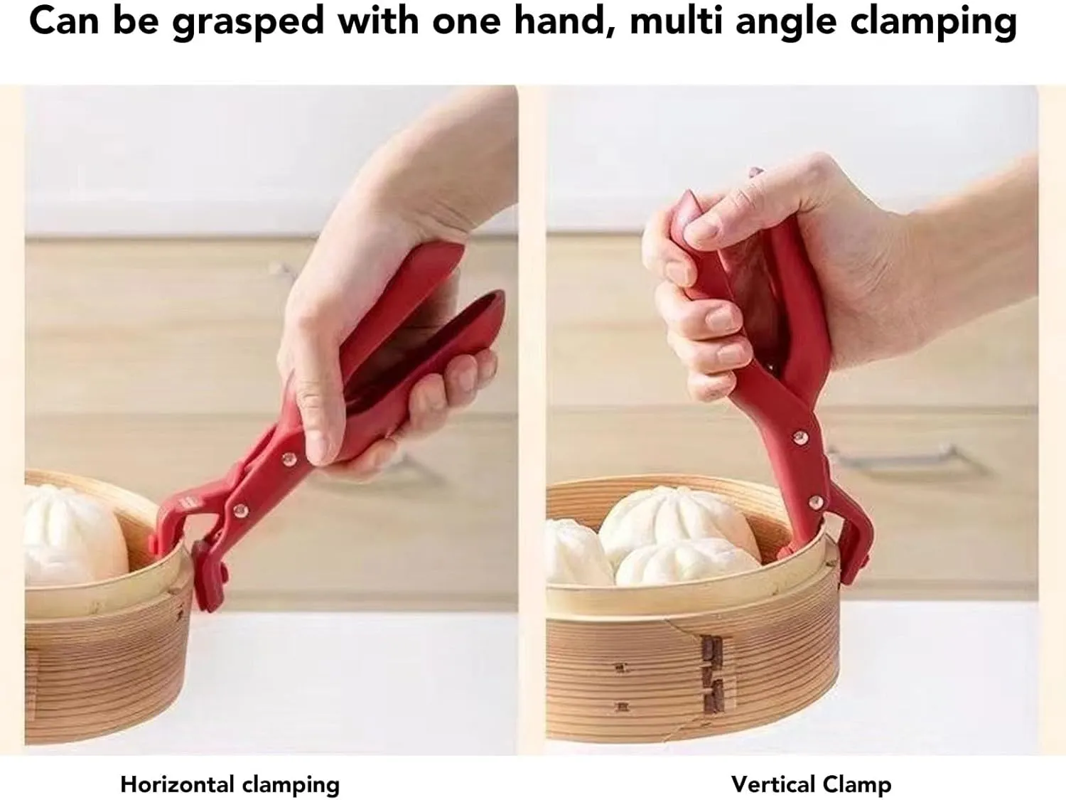 NEW Anti Scalding Bowl Gripper, Multifunction Single Hand Use Portable Hot Plate Gripper Clips Heat Resistant Stable Plastic Prevent Slip for Kitchen (Red)