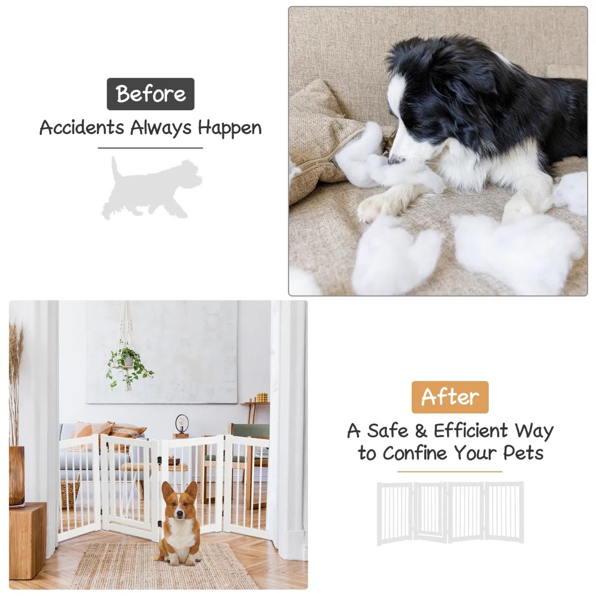 NNECW 4 Panel Folding Dog Fence with Walk Through Door-White