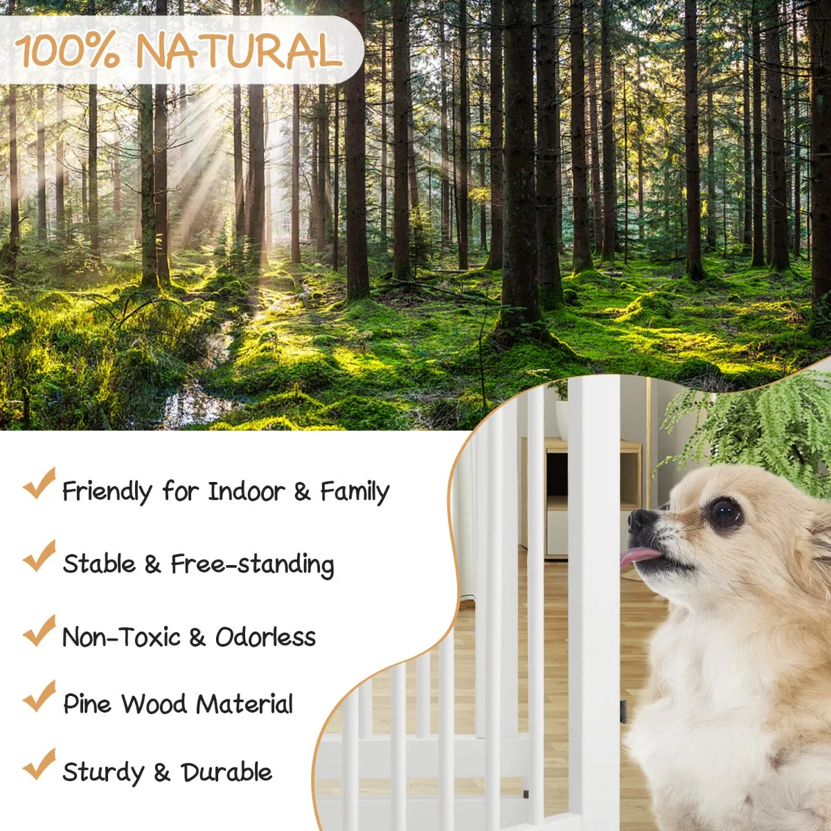 NNECW 4 Panel Folding Dog Fence with Walk Through Door-White
