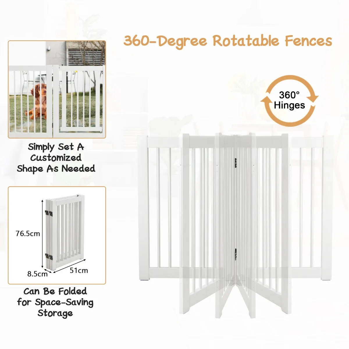 NNECW 4 Panel Folding Dog Fence with Walk Through Door-White