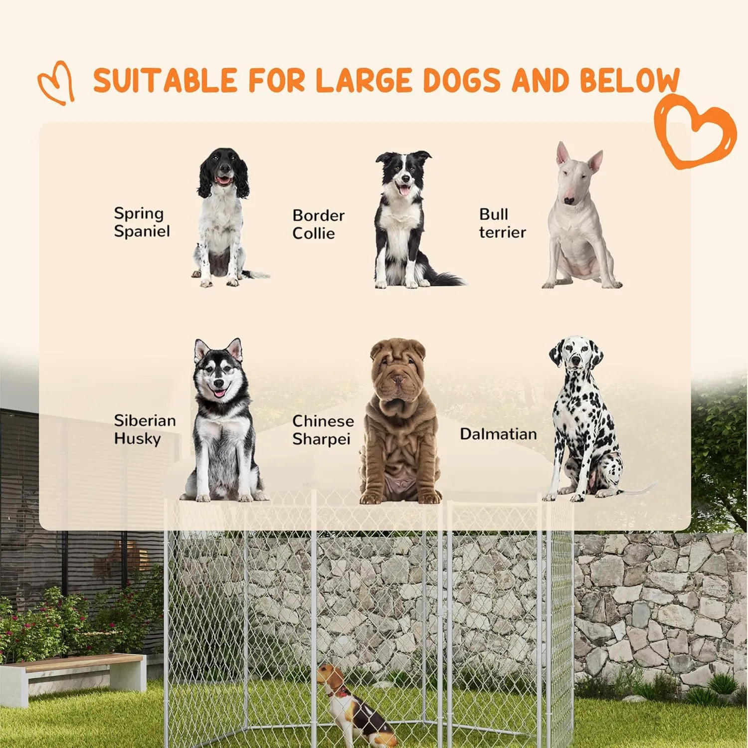 PawHut 9.2' x 8' x 7.7' Dog Kennel Outside, Heavy Duty Chain Link Dog Run Playpen Fence with Waterproof, UV Resistant Roof, Lockable Door, for Medium and Large-Sized Puppy, Silver