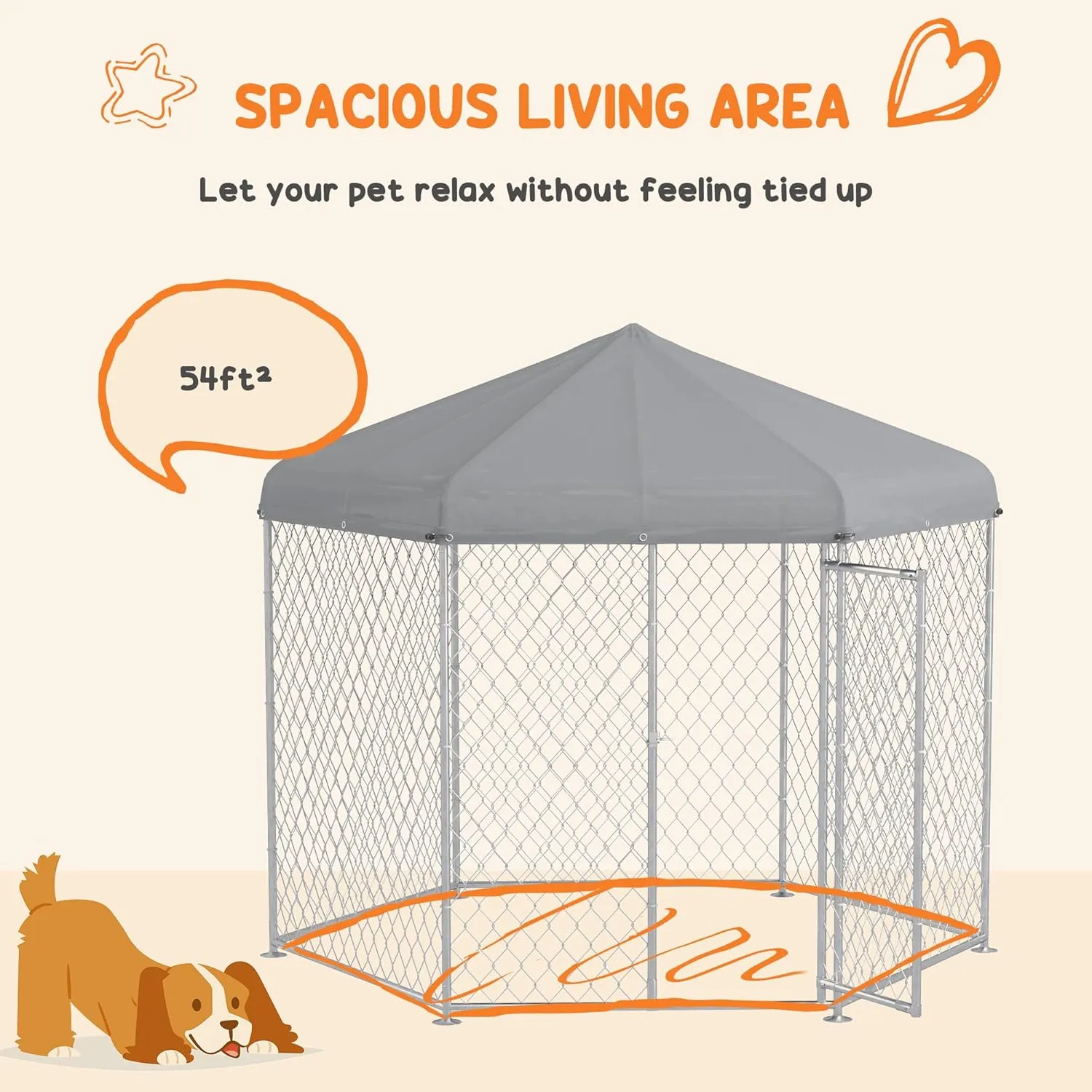 PawHut 9.2' x 8' x 7.7' Dog Kennel Outside, Heavy Duty Chain Link Dog Run Playpen Fence with Waterproof, UV Resistant Roof, Lockable Door, for Medium and Large-Sized Puppy, Silver