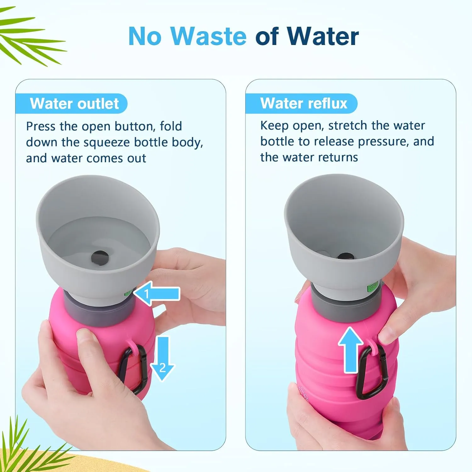 Pecute Dog Water Bottle Portable Collapsible - 2-in-1 Travel Water Bowl & Dispenser with Food-Grade Silicone, Space-Saving Design for Hiking/Camping 17oz-29oz,Pink