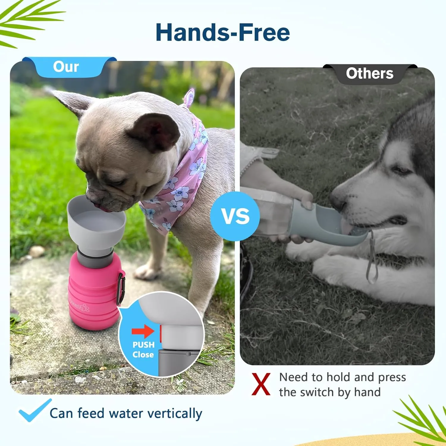Pecute Dog Water Bottle Portable Collapsible - 2-in-1 Travel Water Bowl & Dispenser with Food-Grade Silicone, Space-Saving Design for Hiking/Camping 17oz-29oz,Pink