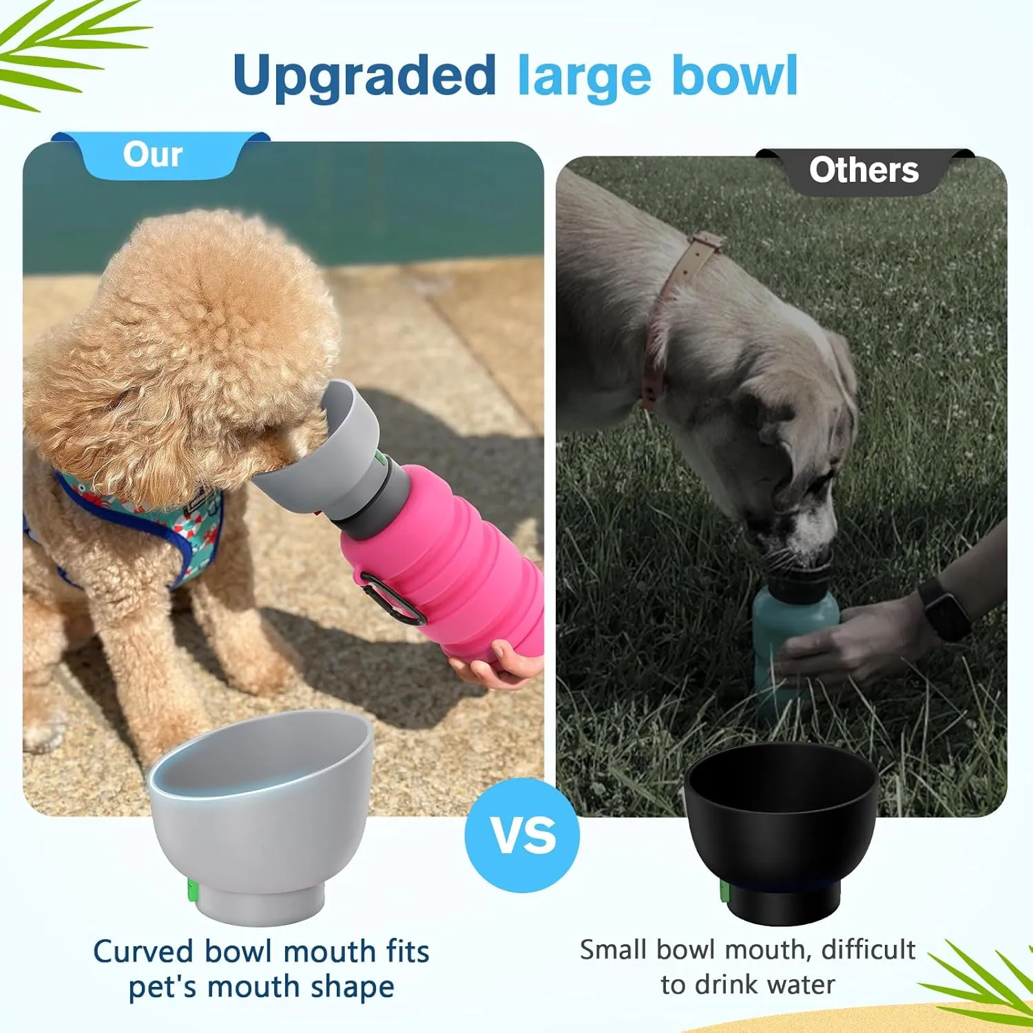 Pecute Dog Water Bottle Portable Collapsible - 2-in-1 Travel Water Bowl & Dispenser with Food-Grade Silicone, Space-Saving Design for Hiking/Camping 17oz-29oz,Pink