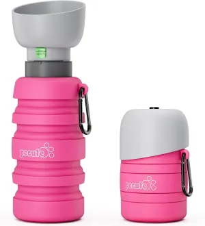 Pecute Dog Water Bottle Portable Collapsible - 2-in-1 Travel Water Bowl & Dispenser with Food-Grade Silicone, Space-Saving Design for Hiking/Camping 17oz-29oz,Pink