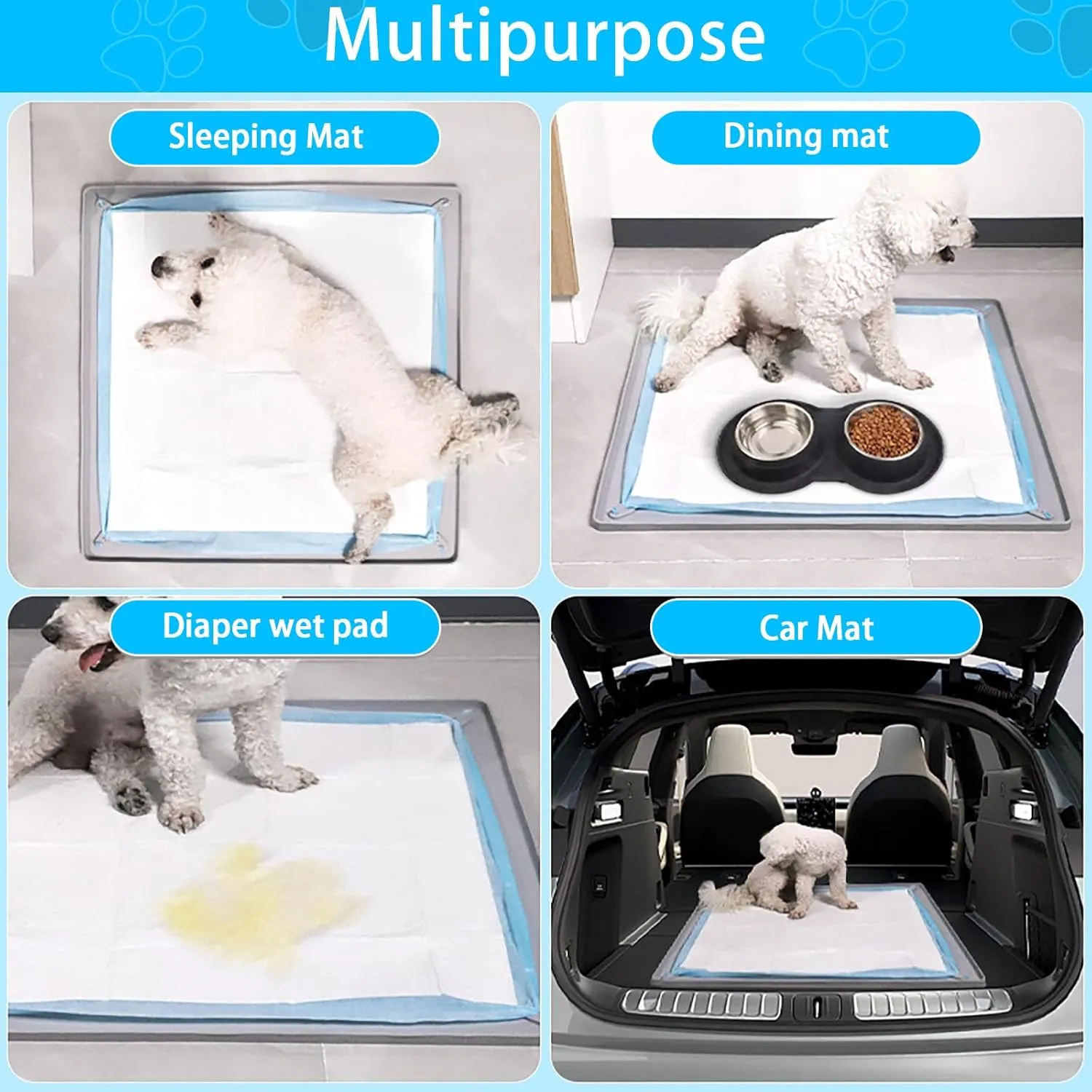 Pee Pad Holder for Dogs, 24"X24" Puppy Pad Holder with Raised Edge, Non-Slip Silicone Mat & Leak-Proof Dog Pee Tray for Floor Protection, Puppy Potty Training Pad Tray