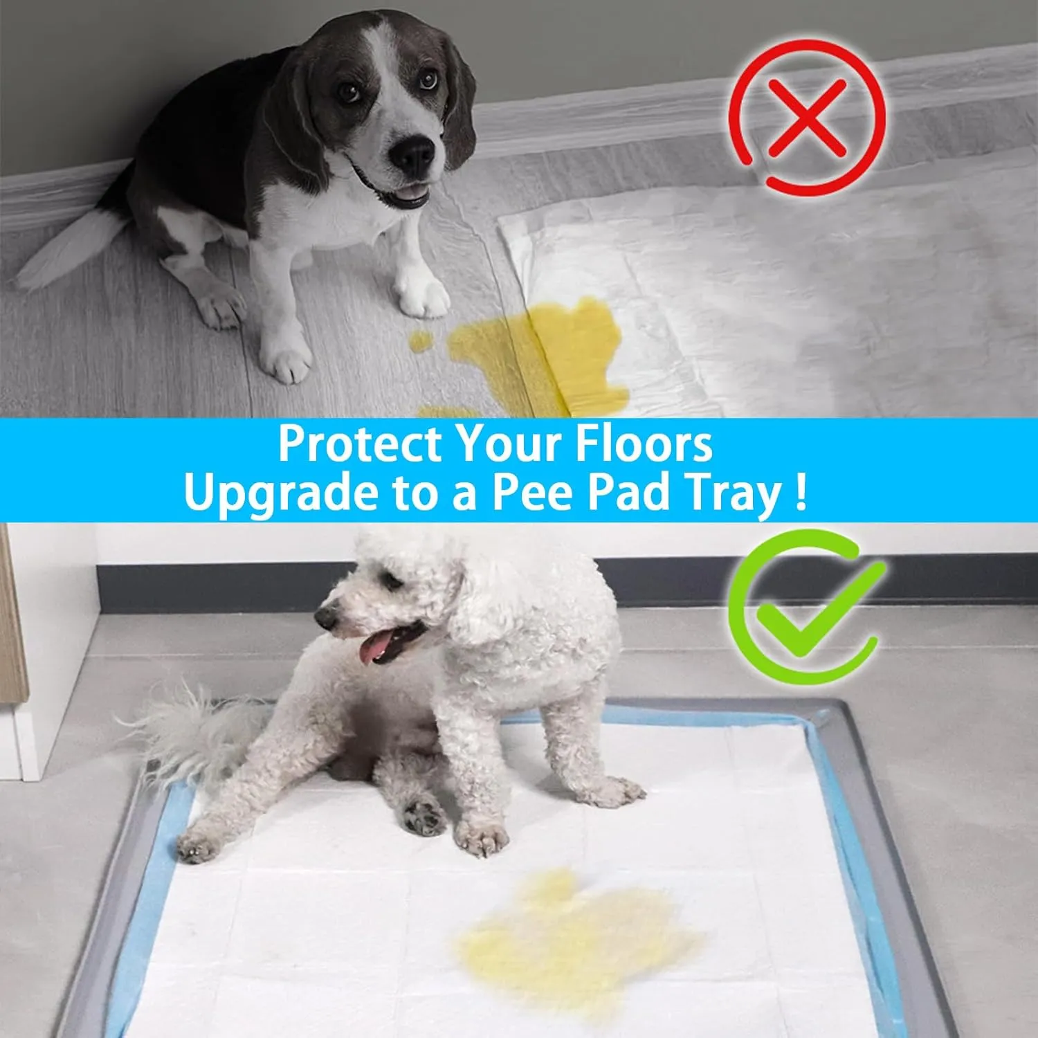 Pee Pad Holder for Dogs, 24"X24" Puppy Pad Holder with Raised Edge, Non-Slip Silicone Mat & Leak-Proof Dog Pee Tray for Floor Protection, Puppy Potty Training Pad Tray
