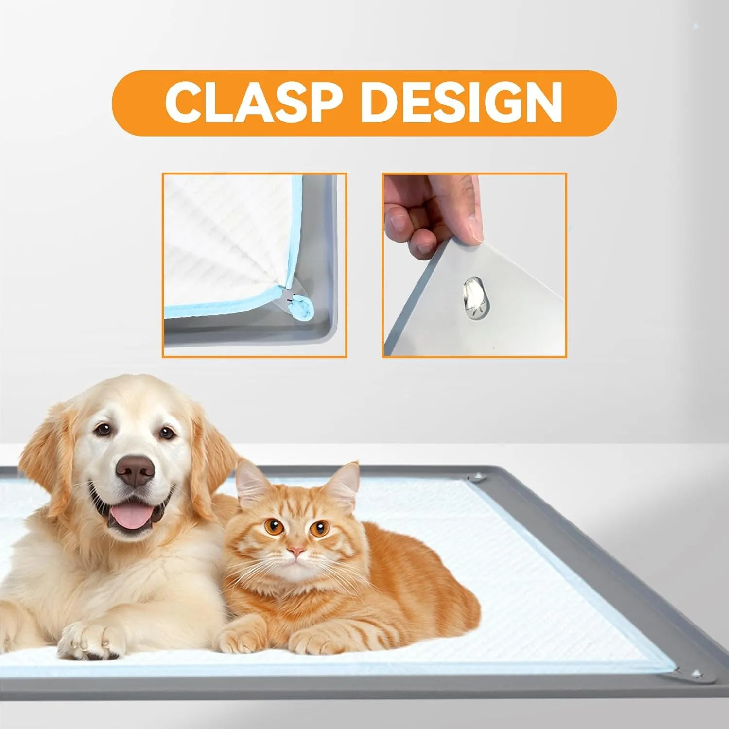 Pee Pad Holder for Dogs, 24"X24" Puppy Pad Holder with Raised Edge, Non-Slip Silicone Mat & Leak-Proof Dog Pee Tray for Floor Protection, Puppy Potty Training Pad Tray