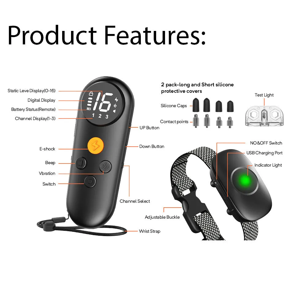 Pet Life ®  Ellipse LED 1-to-3 Dog 550-Yard Range 16-Level Vibration Sound and Stimulation Training Dog Collar Additional Receiver - Black