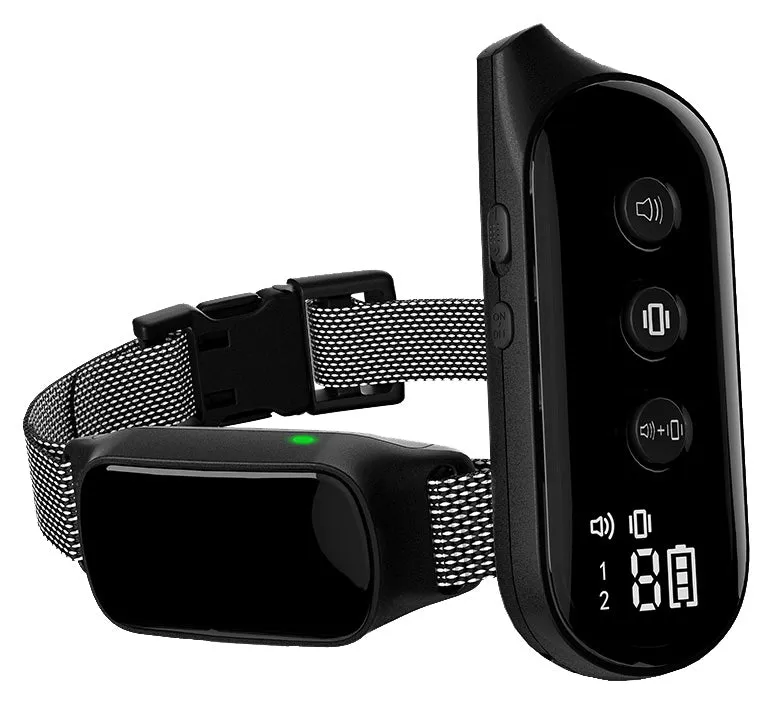 Pet Life ® Tutor-Bark LED 1-to-2 Dog 1,000 Foot Range 8-Level Vibration and Tone Training Dog Collar Additional Receiver - Black